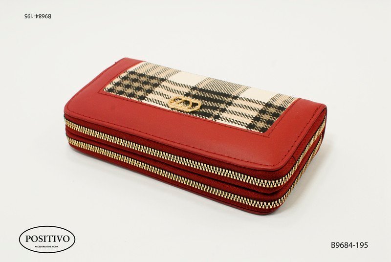 Billetera larga combinada doble cierre roja B9684