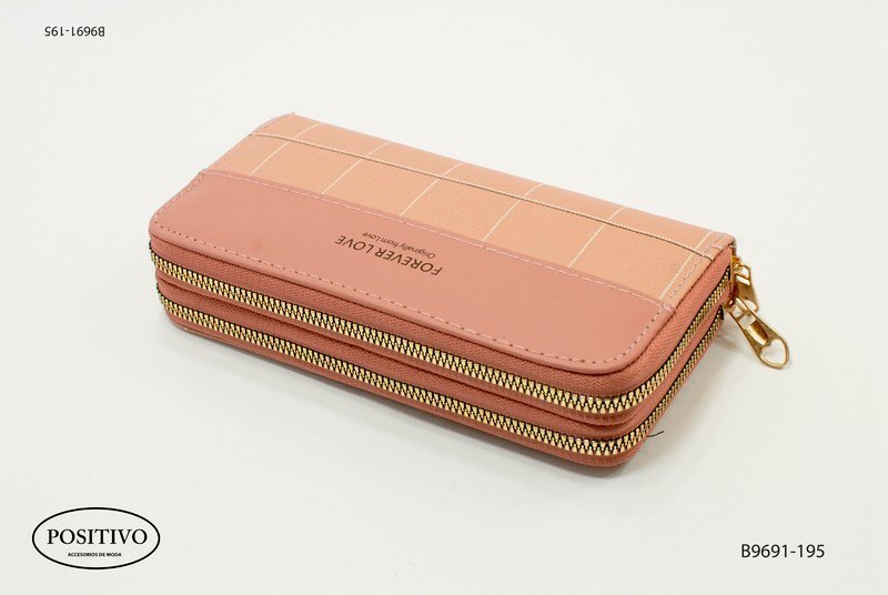 Billetera larga combinada doble cierre rosa B9691