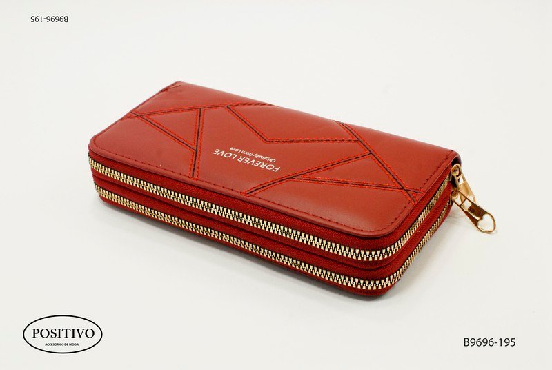 Billetera larga doble cierre roja B9696