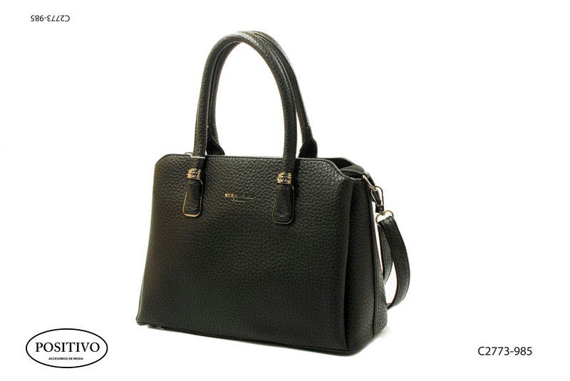 Cartera negra con asas y correa C2773
