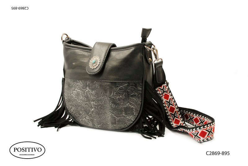 Morral combinado con flecos y correa estampada C2869