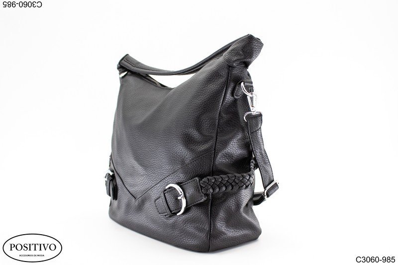 Cartera negra con hebilla, asa y correa C3060