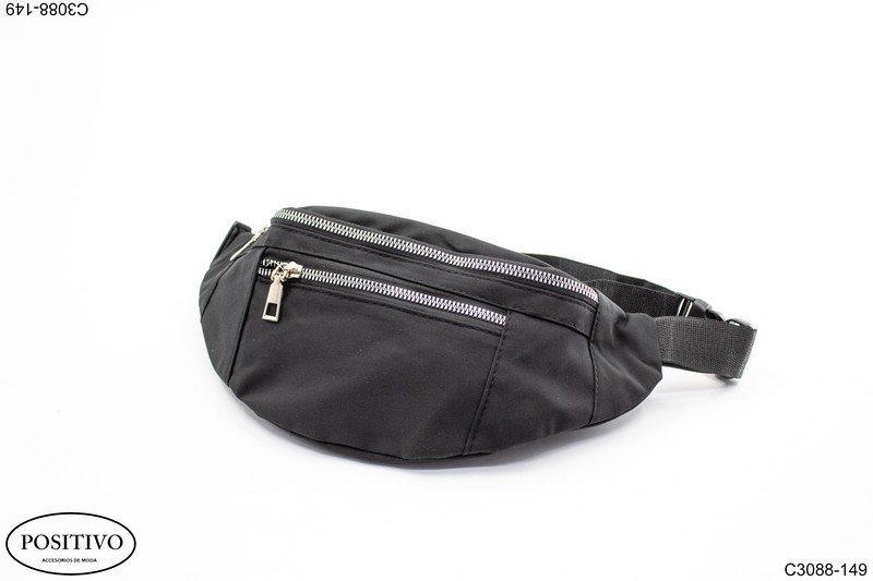 Riñonera color negro dos cierres C3088