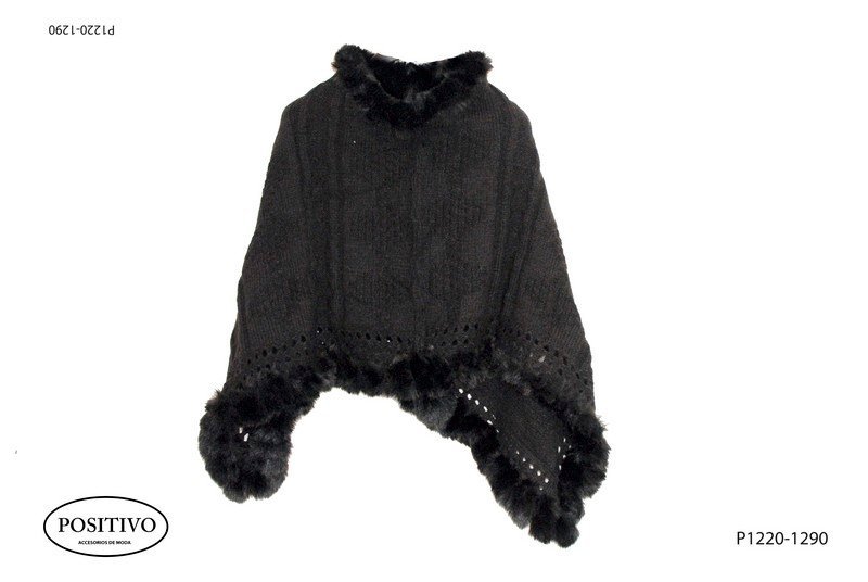 Poncho tejido con piel P1220