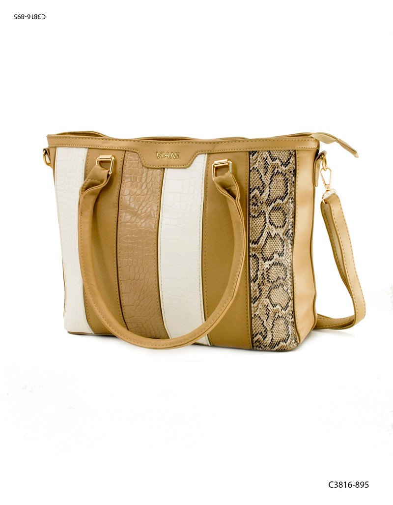 Cartera franjas verticales con asas y correa C3816