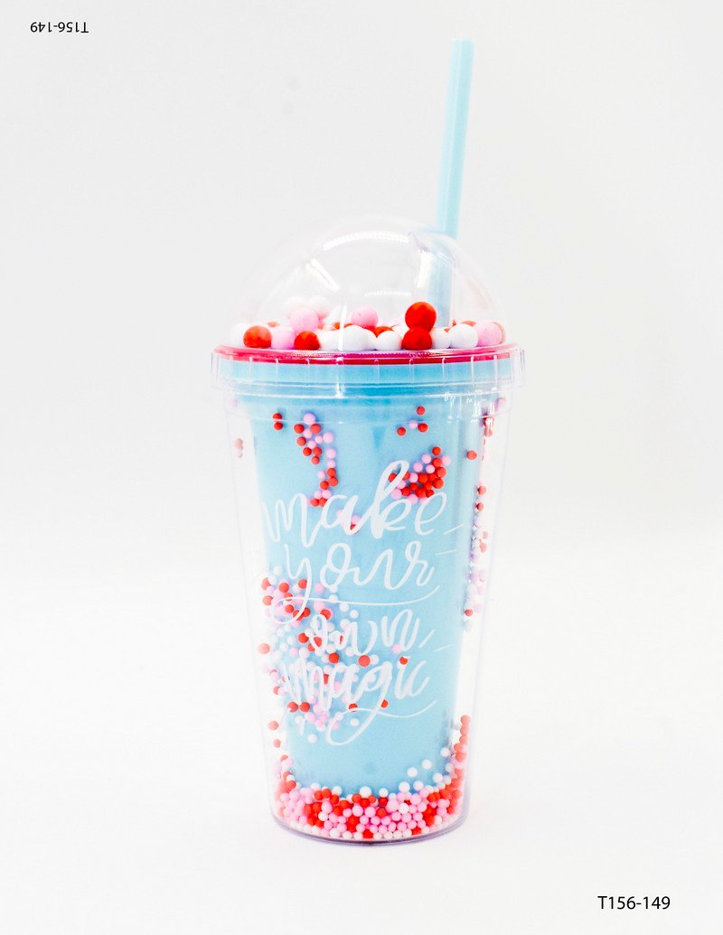 Vaso plástico con tapa tipo domo y sorbete T156