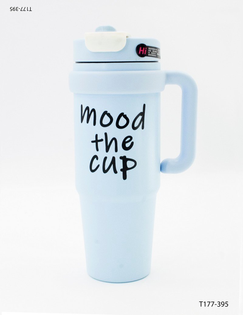 Vaso térmico celeste con asa y frase T177