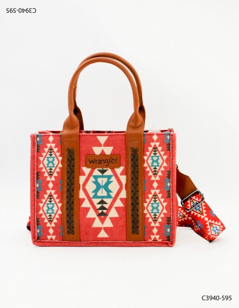 Bolso estilo andino con diseño étnico y detalles en cuero C3940