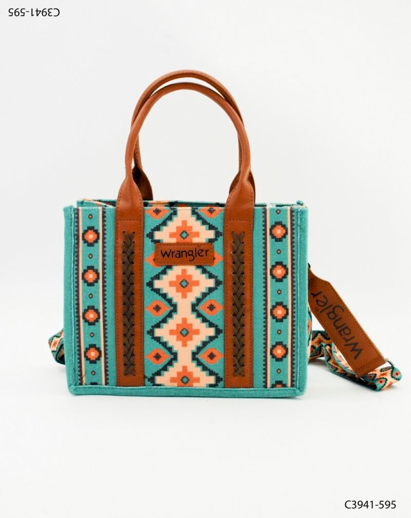 Bolso estilo andino con diseño étnico y detalles en cuero C3941