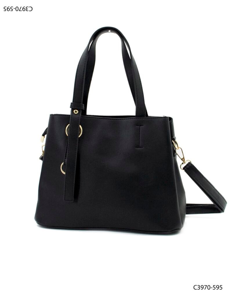 Cartera negra elegancia minimalista con asas largas C3970
