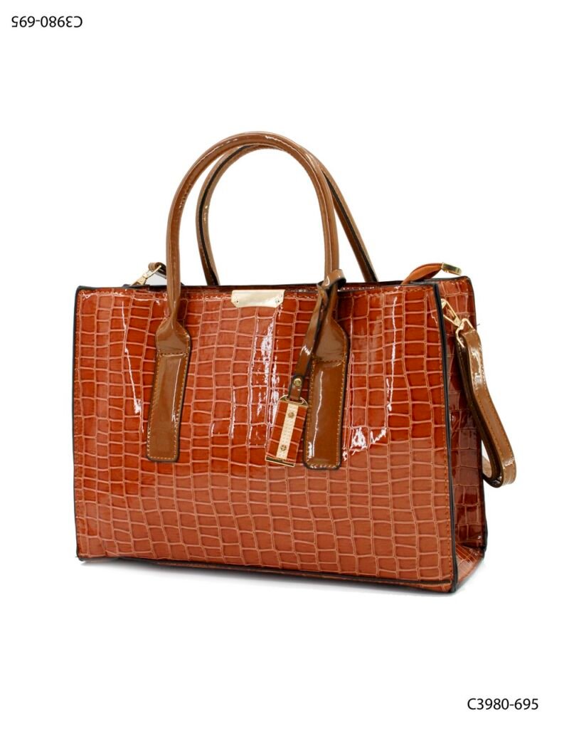 Cartera tipo bolso acabado brillante con textura tipo cocodrilo C3980