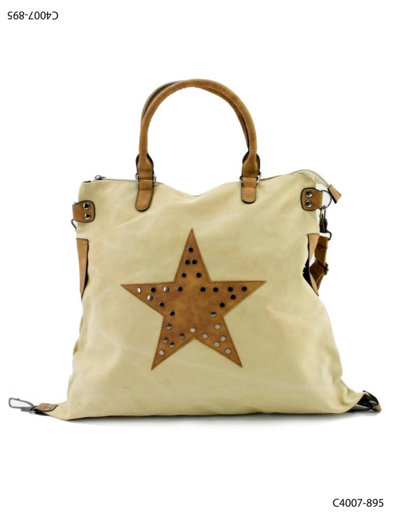 Bolso estrella lona detalles en simil cuero C4007