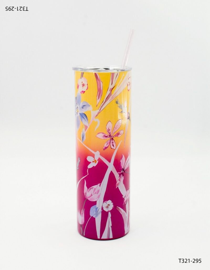 Vaso térmico alto con sorbete y tapa transparente diseño floral T321