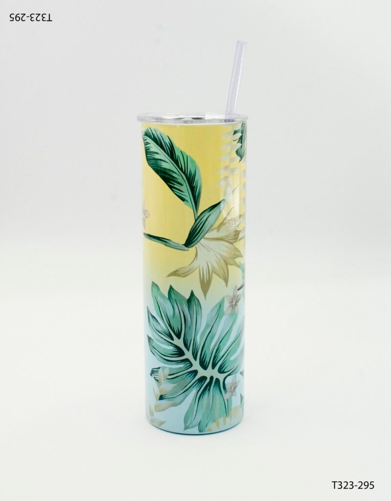 Vaso térmico alto con sorbete y tapa transparente diseño floral T323