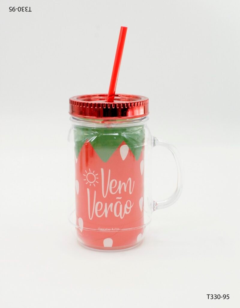 Vaso con asa tapa y sorbete con diseño T330