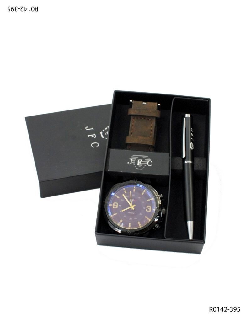 Set de reloj correa negra+ bolígrafo R0142
