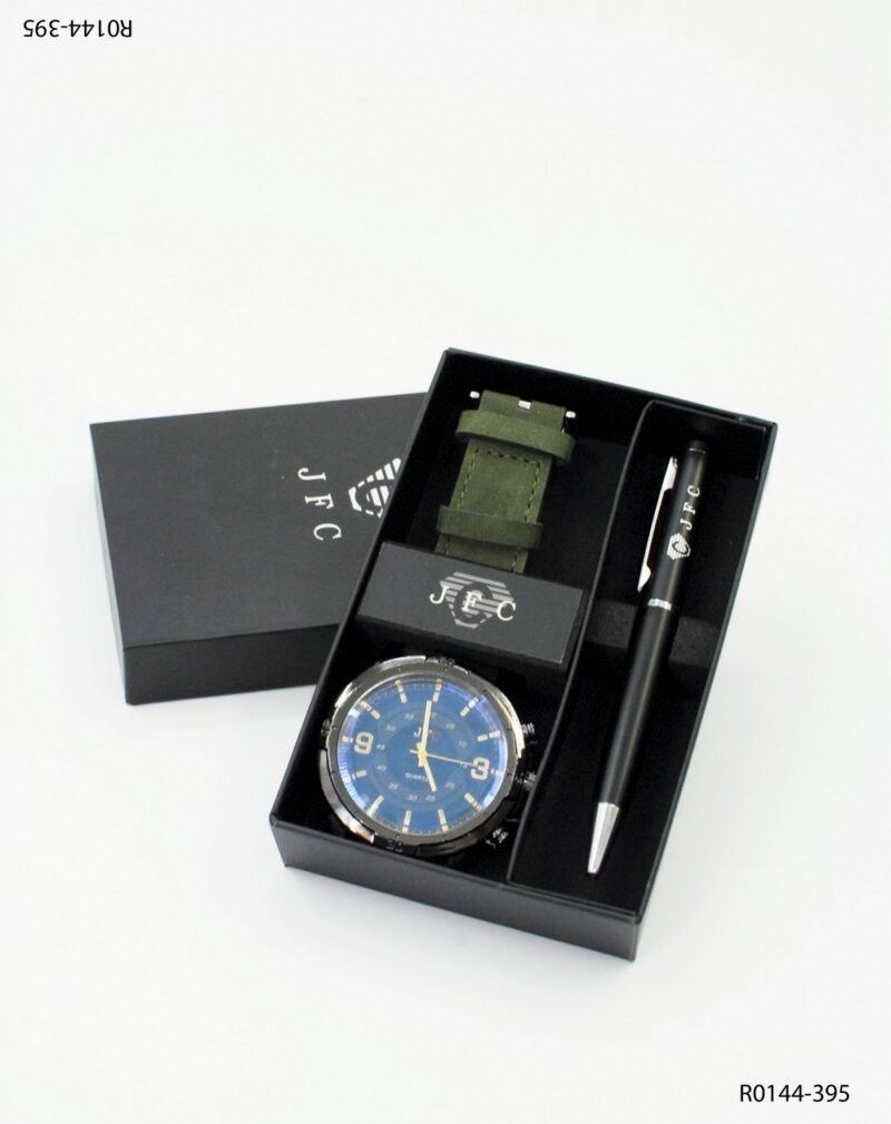 Set de reloj correa negra+ bolígrafo R0144