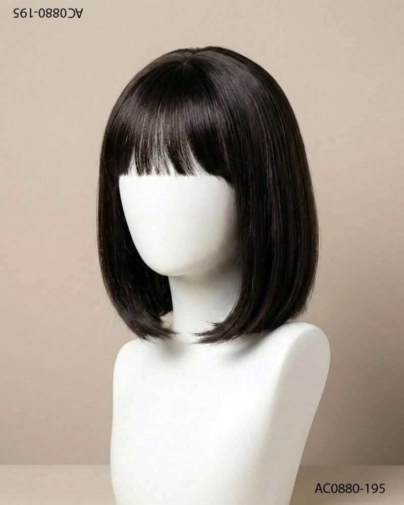 Peluca estilo bob con flequillo negro clásico AC0880