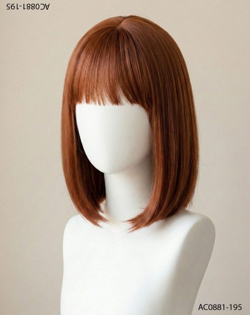 Peluca estilo bob con flequillo castaño rojizo AC0881