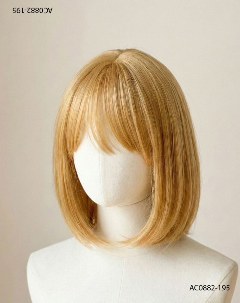 Peluca estilo bob con flequillo rubio dorado AC0882