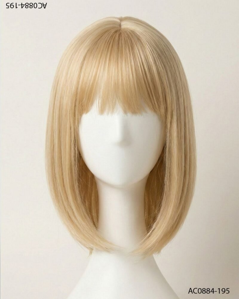Peluca estilo bob con flequillo rubio platinado AC0884