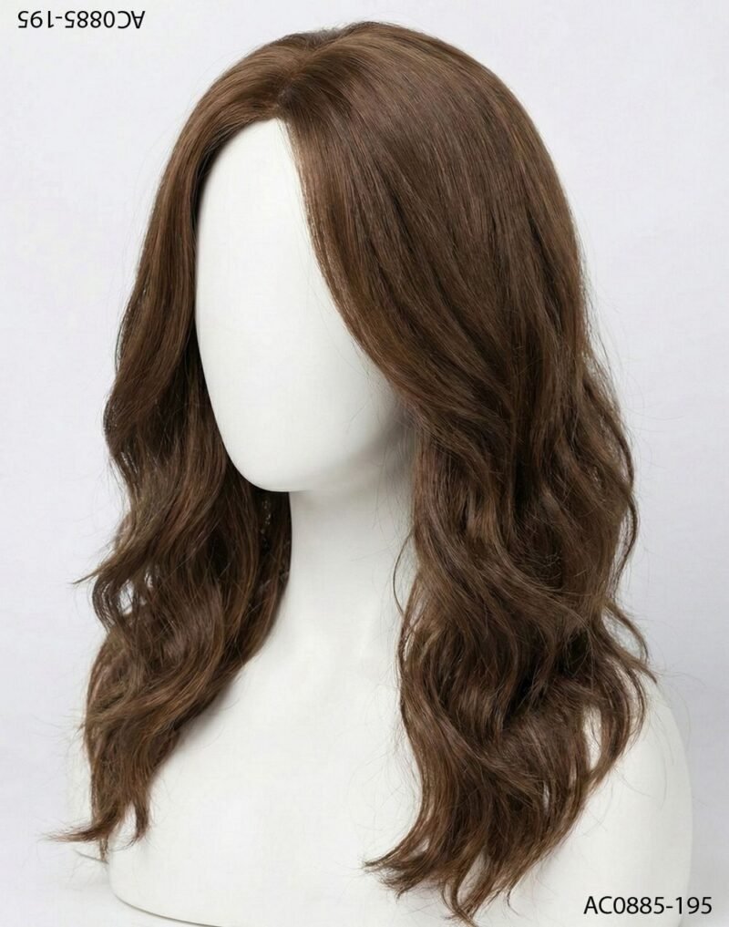 Peluca de cabello ondulado color castaño AC0885