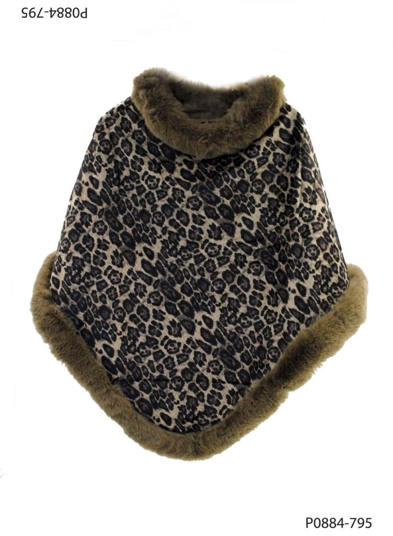 Poncho con estampado animal print con bordes de piel sintética P0884