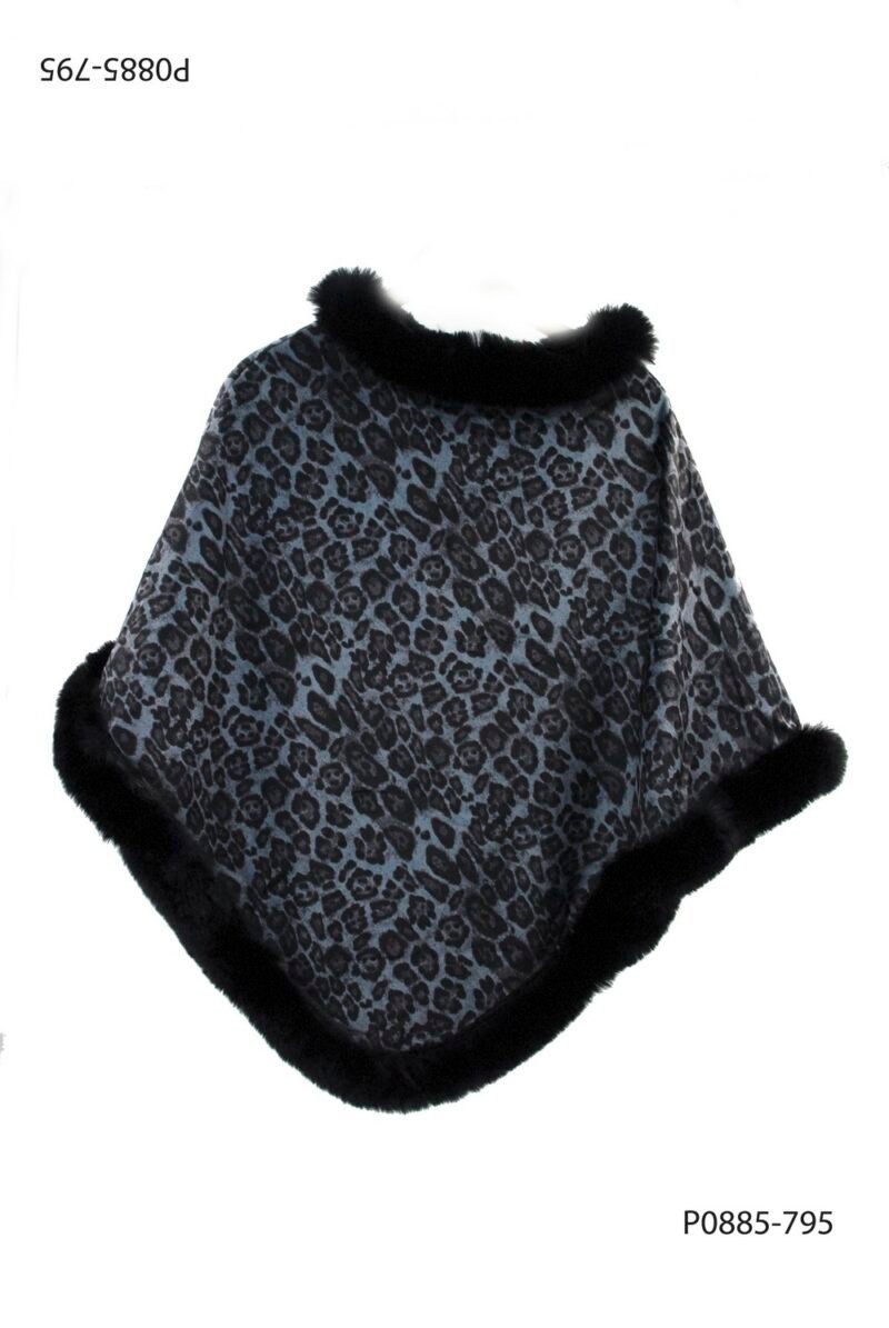 Poncho con estampado animal print con bordes de piel sintética P0885