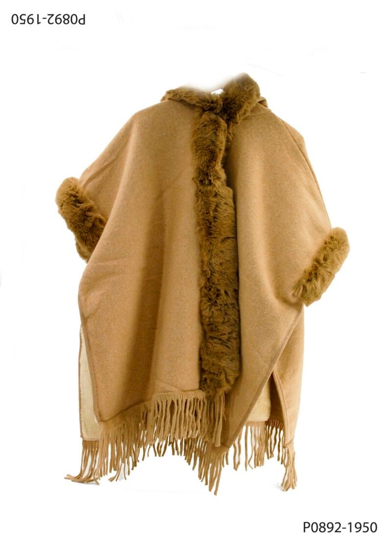 Capa de lana marrón con ribetes de piel P0892