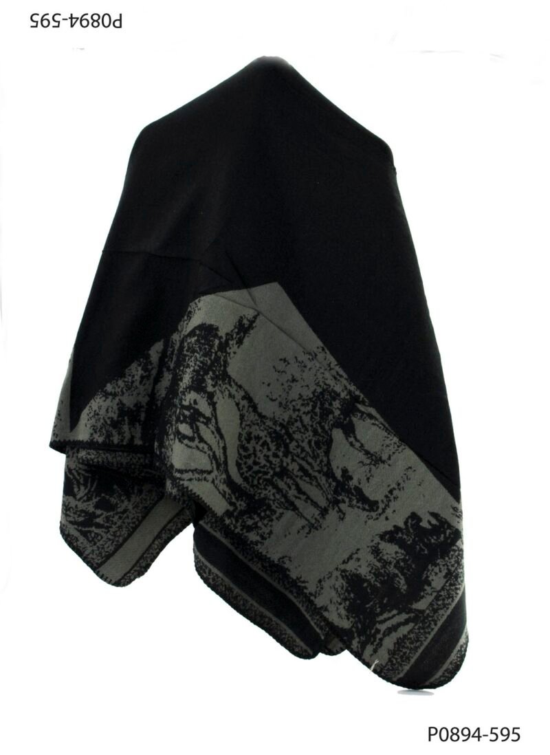 Poncho en tonos negro y gris con estampado artístico P0894