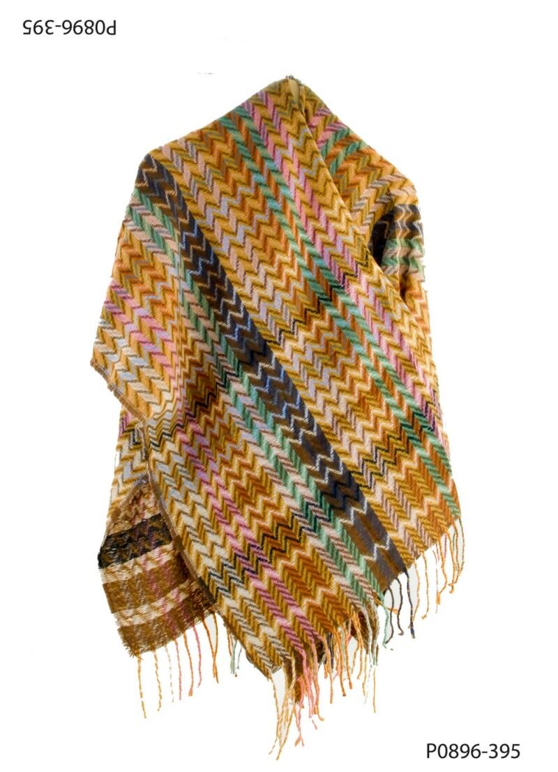 Ruana de tejido multicolor con diseño en zigzag P0896