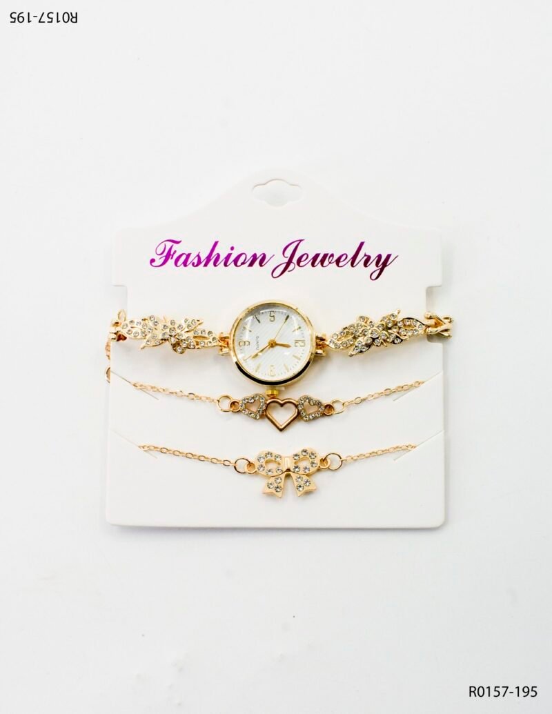 Set de reloj de dama y pulseras en dorado R0157