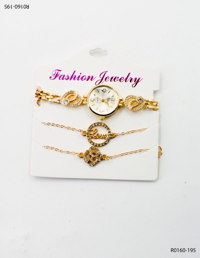 Set de reloj de dama y pulseras en dorado R0160