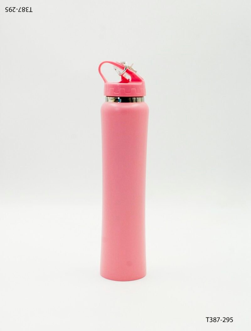 Botella rosa con tapa abatible y anillo metálico T387