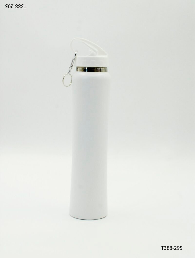 Botella blanca con tapa abatible y anillo metálico T388