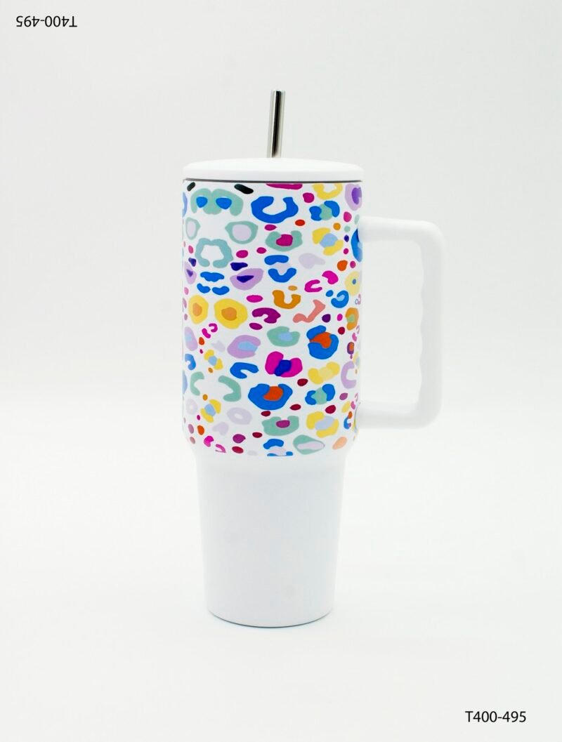 Vaso térmico tipo travel mug con asa y sorbete metálico T400