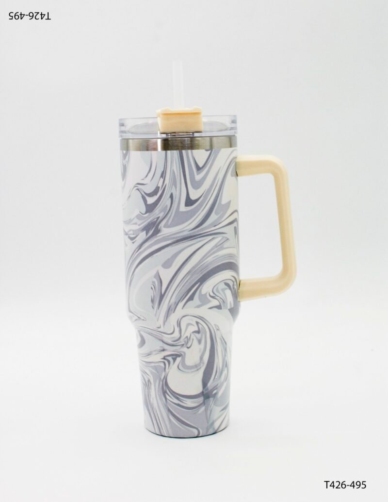 Vaso térmico aislado de acero inoxidable con un diseño elegante en estilo mármol T426