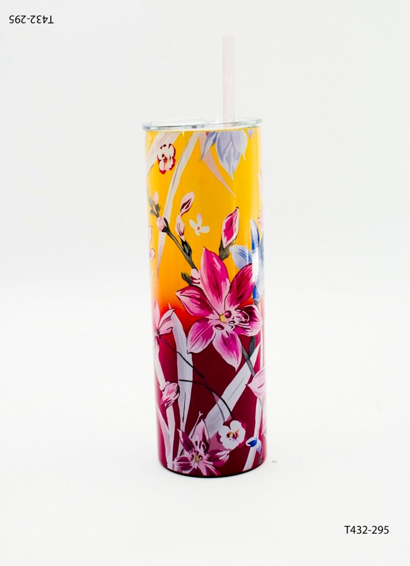 Vaso Tumbler Cilíndrico con sorbete diseño tropical T432