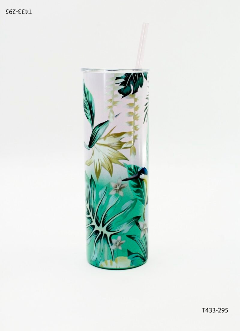 Vaso Tumbler Cilíndrico con sorbete diseño tropical T433