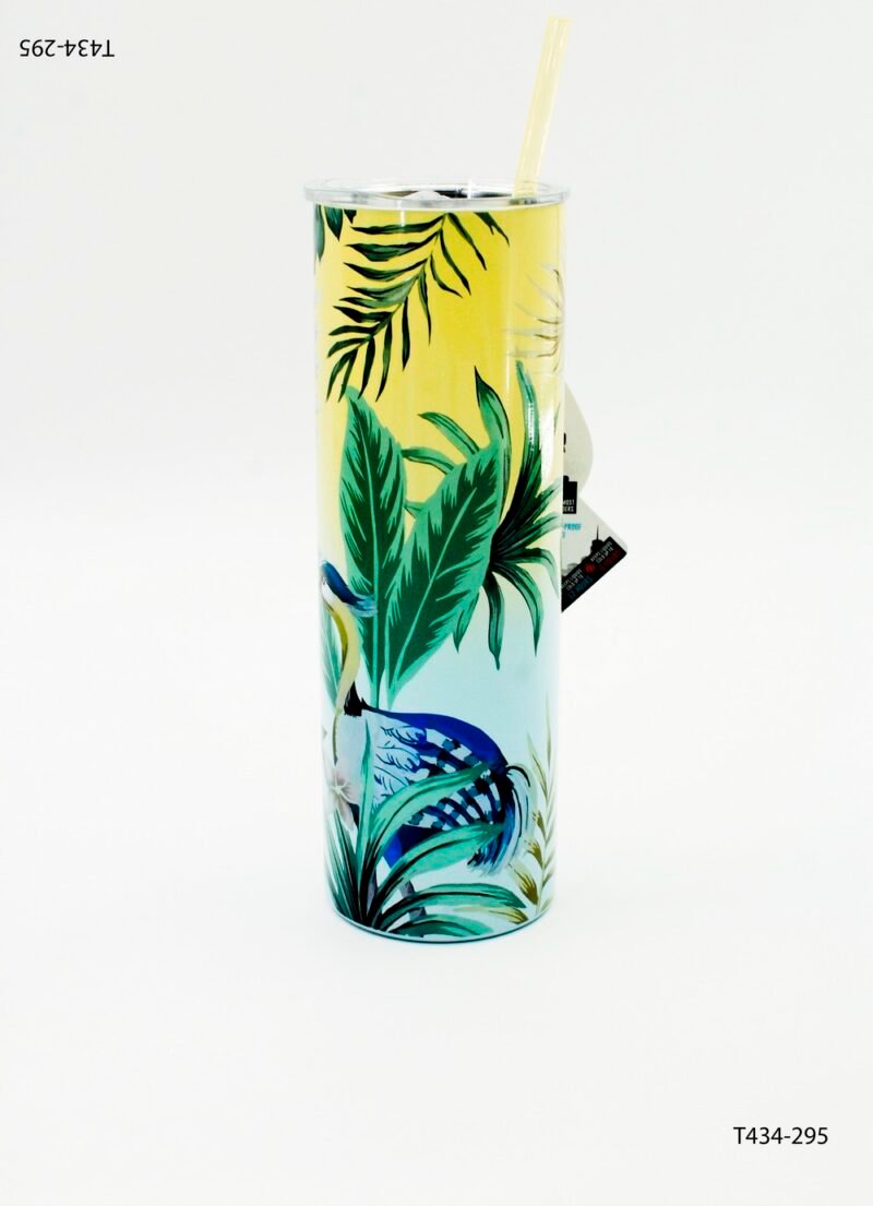 Vaso Tumbler Cilíndrico con sorbete diseño tropical T434