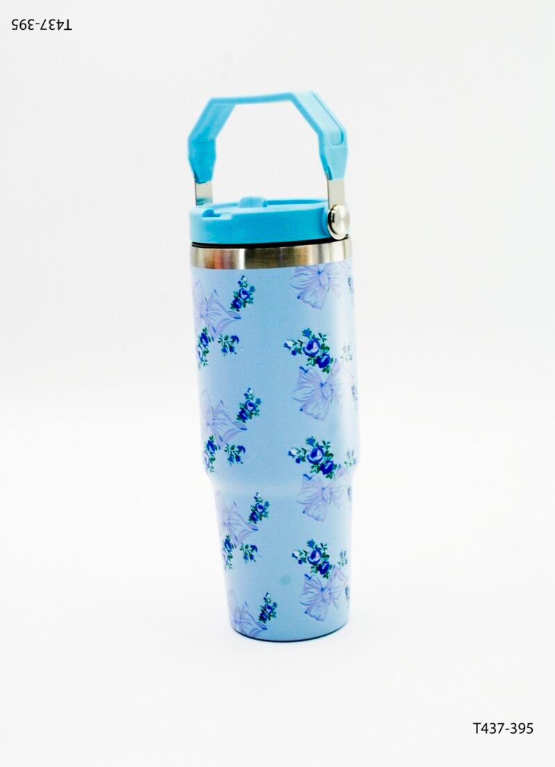 Vaso Tumbler con Asa y Tapa Abatible con patrón repetitivo T437