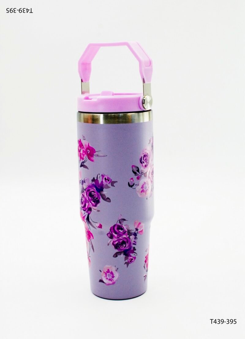 Vaso Tumbler con Asa y Tapa Abatible con patrón repetitivo T439