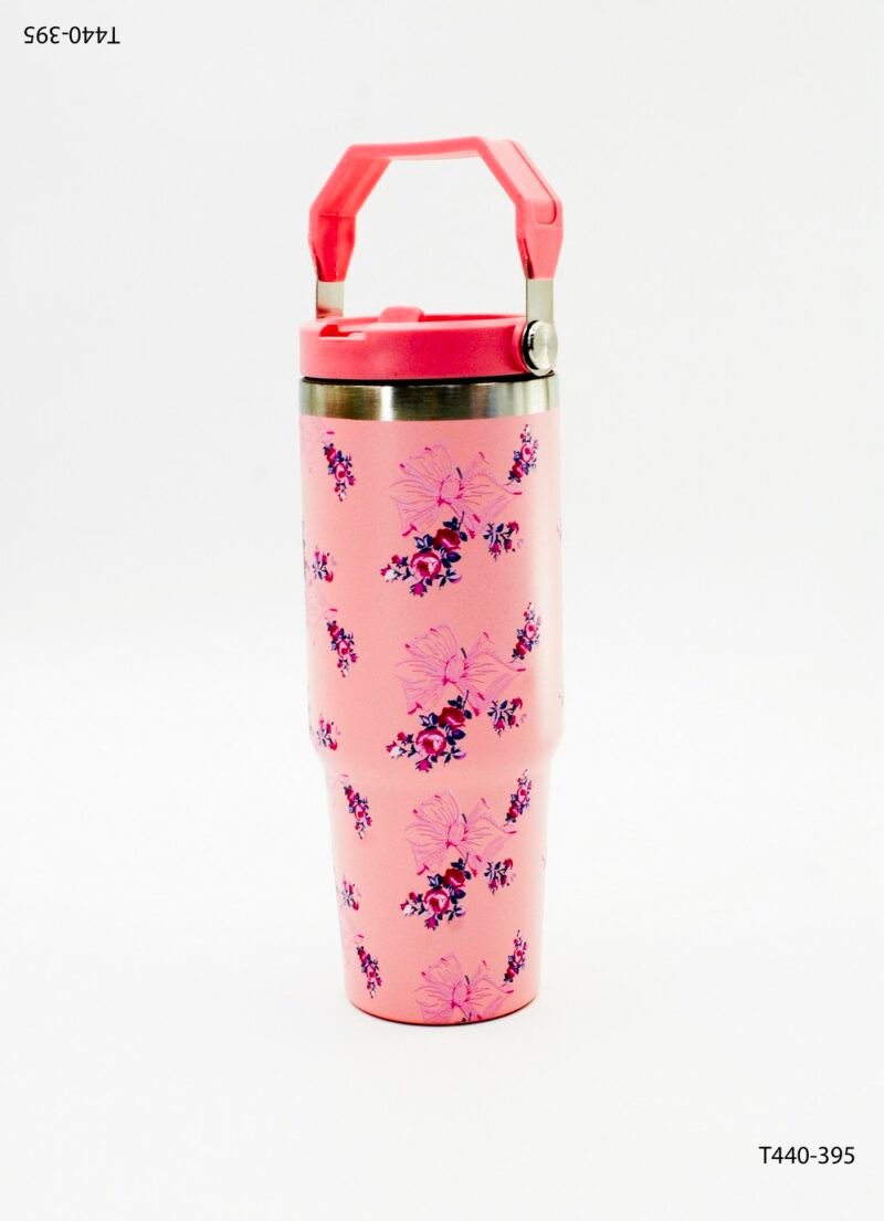 Vaso Tumbler con Asa y Tapa Abatible con patrón repetitivo T440