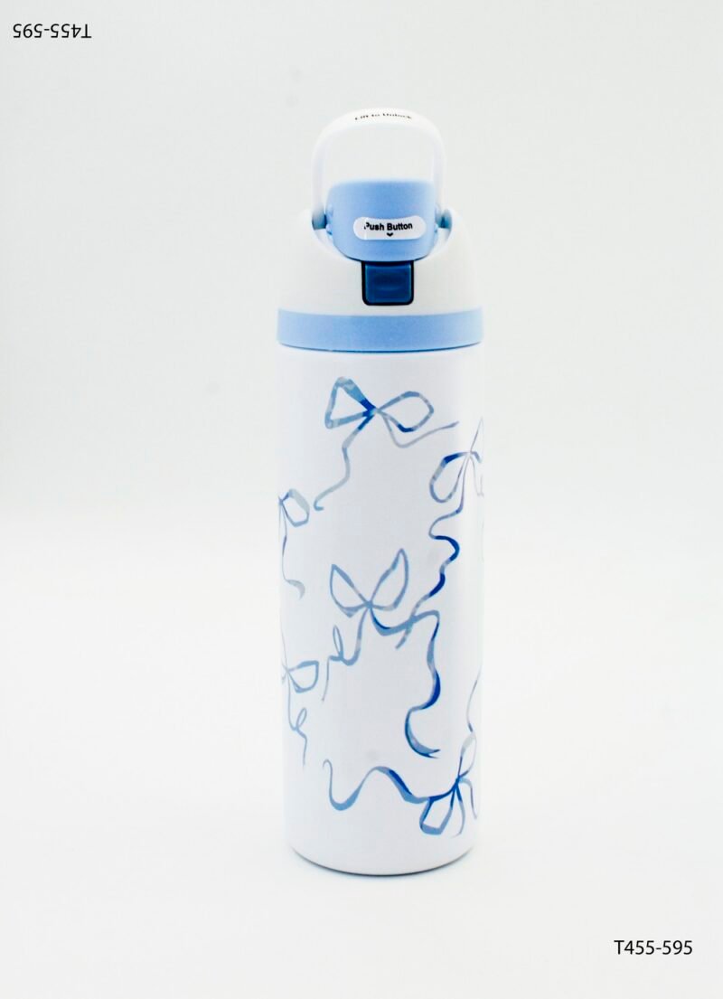 Botella térmica con patrón repetitivo de siluetas y tapa abatible T455