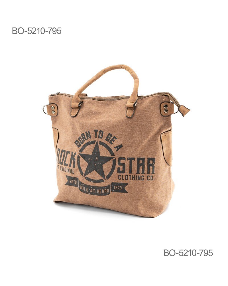 Bolso de lona marrón con asas y detalles en cuero BO5210