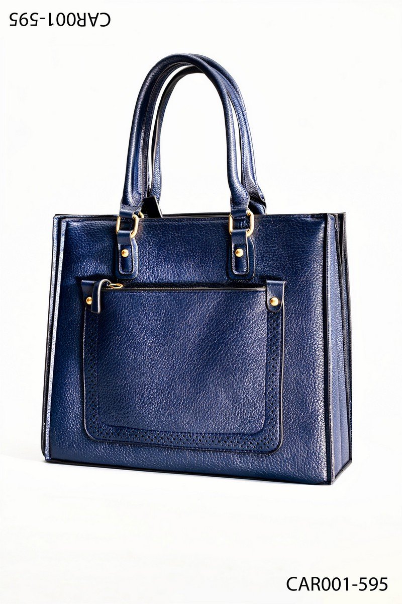 Cartera de cuero azul con asas resistentes y herrajes dorados CAR001