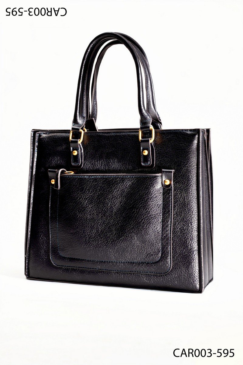Cartera de cuero negro con asas resistentes y herrajes dorados CAR003