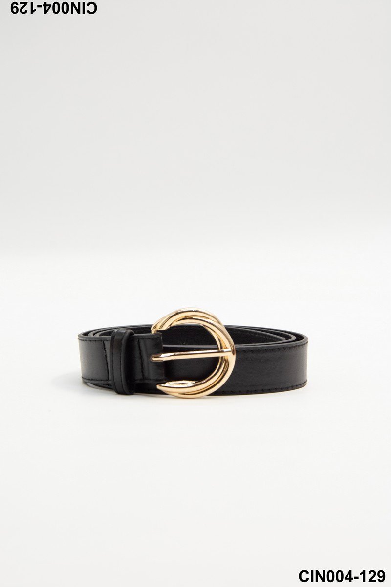 Cinturón de cuero negro con hebilla dorada curva CIN004
