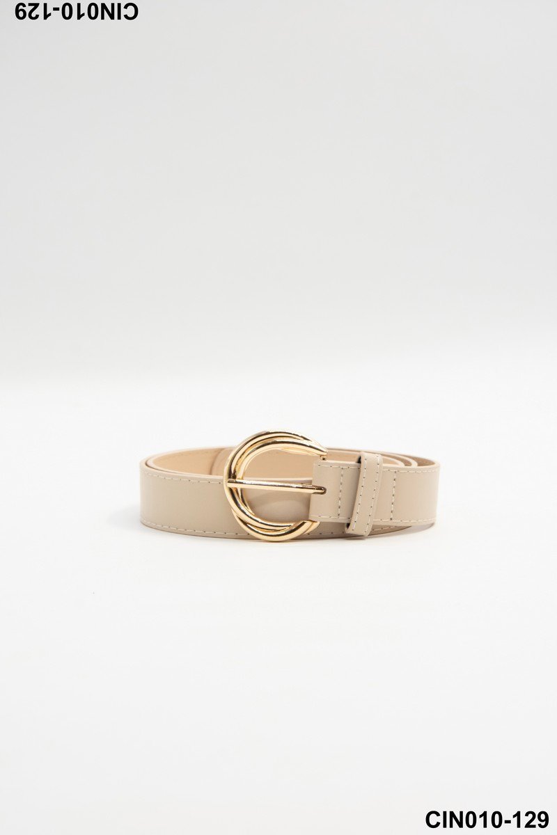 Cinturón beige con hebilla dorada doble aro CIN010