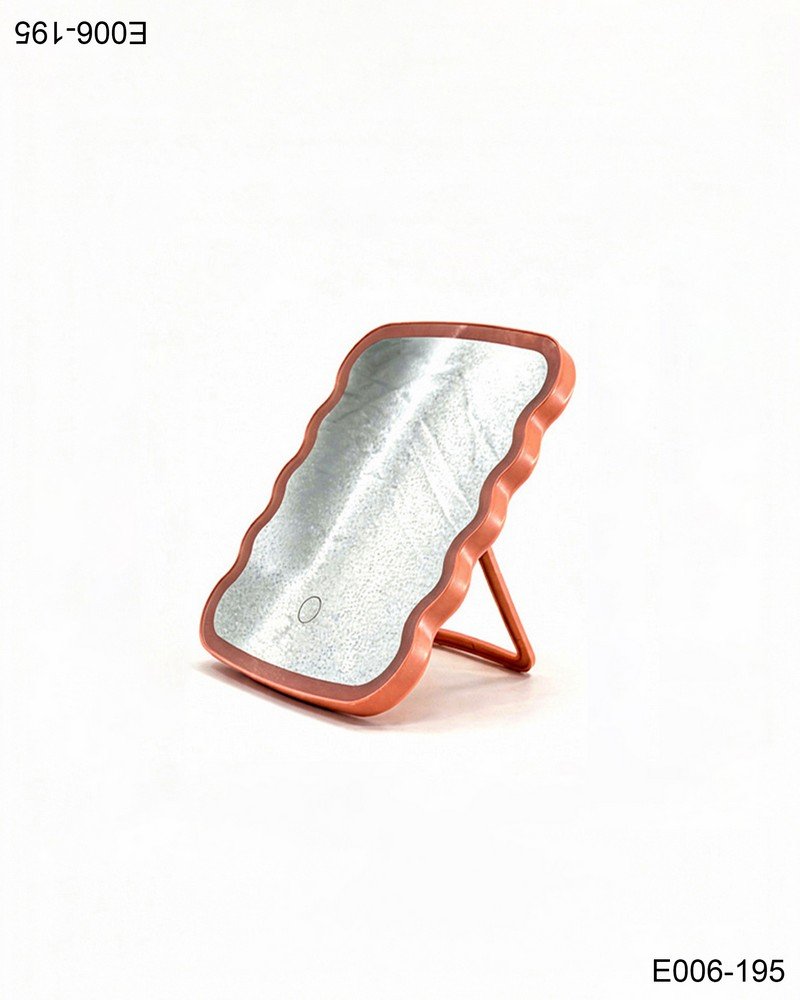 Espejo rectangular con marco ondulado rojo y soporte plegable E006